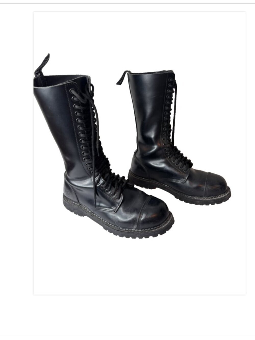 VTG Grinders King Black Leather 20 Eye Steel Toe Boots UK 11 US 12 Combat Punk